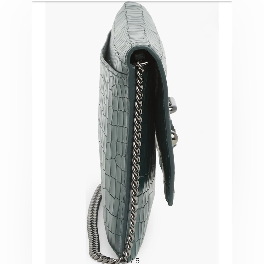 Rebecca Minkoff Green Leather Crocodile-Embossed Clutch Brand New Never Used - Picture 3 of 11
